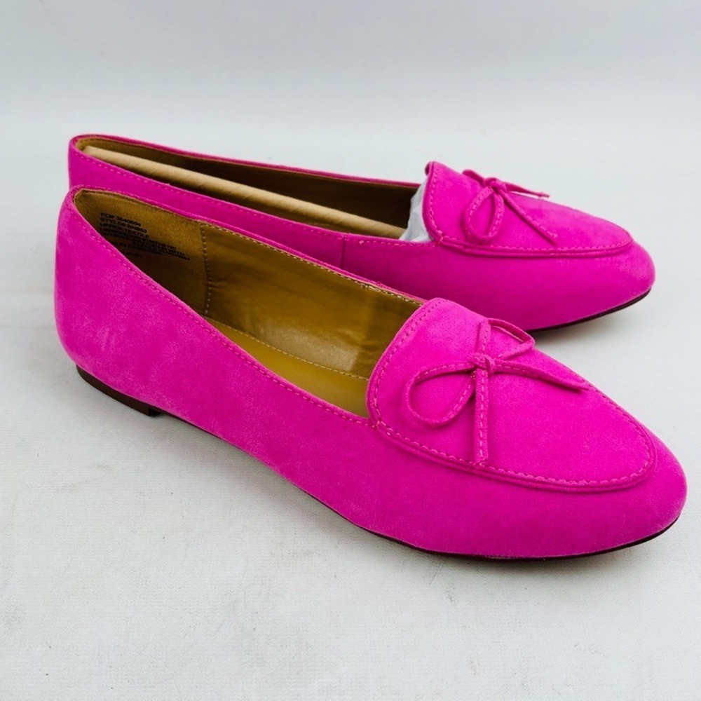 J.Crew Bow Loafers Intense Pink Womens 6.5 Faux Suede Slip On Shoes New‎ No Box